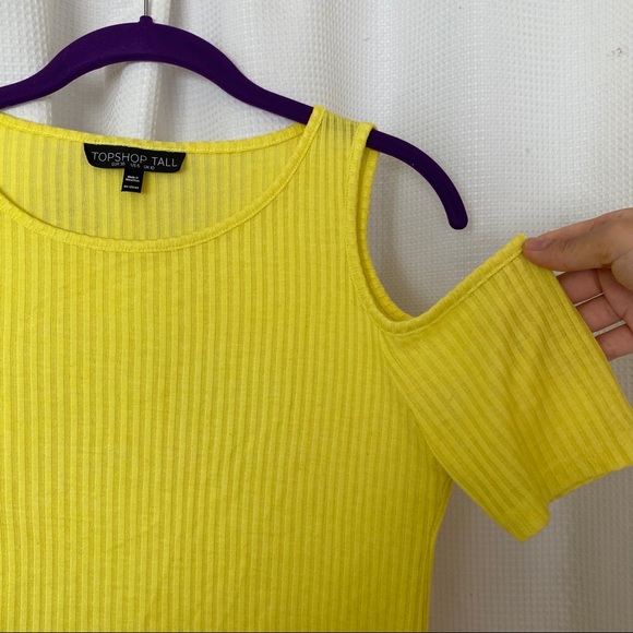 Topshop Tall Cold Shoulder Ribbed Yellow Top - Picture 2 of 5